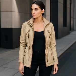 Zara Utility Military Equestrian Jacket Tan Size Small